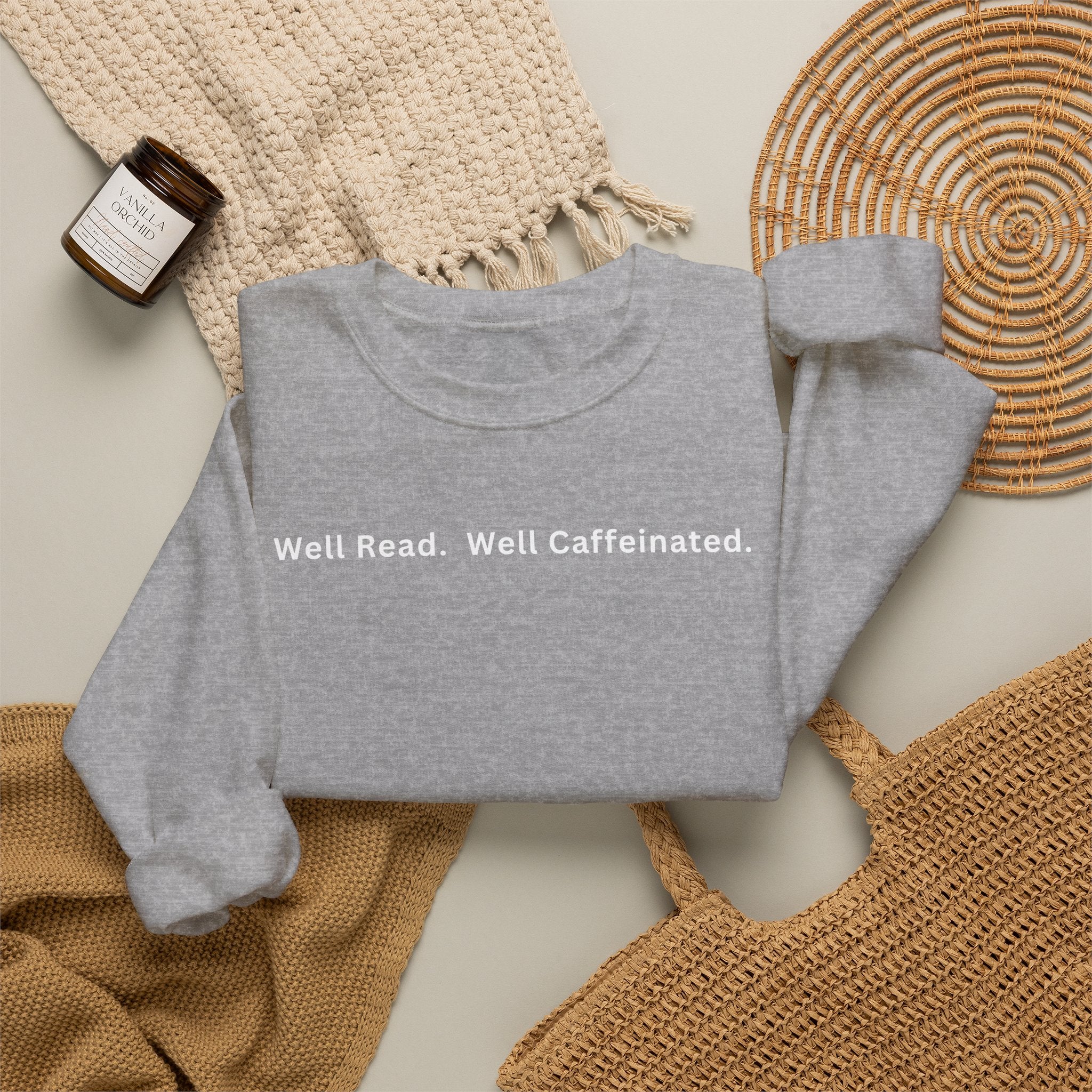 Well Read. Well Caffeinated. Literary Coffee Crewneck Sweatshirt