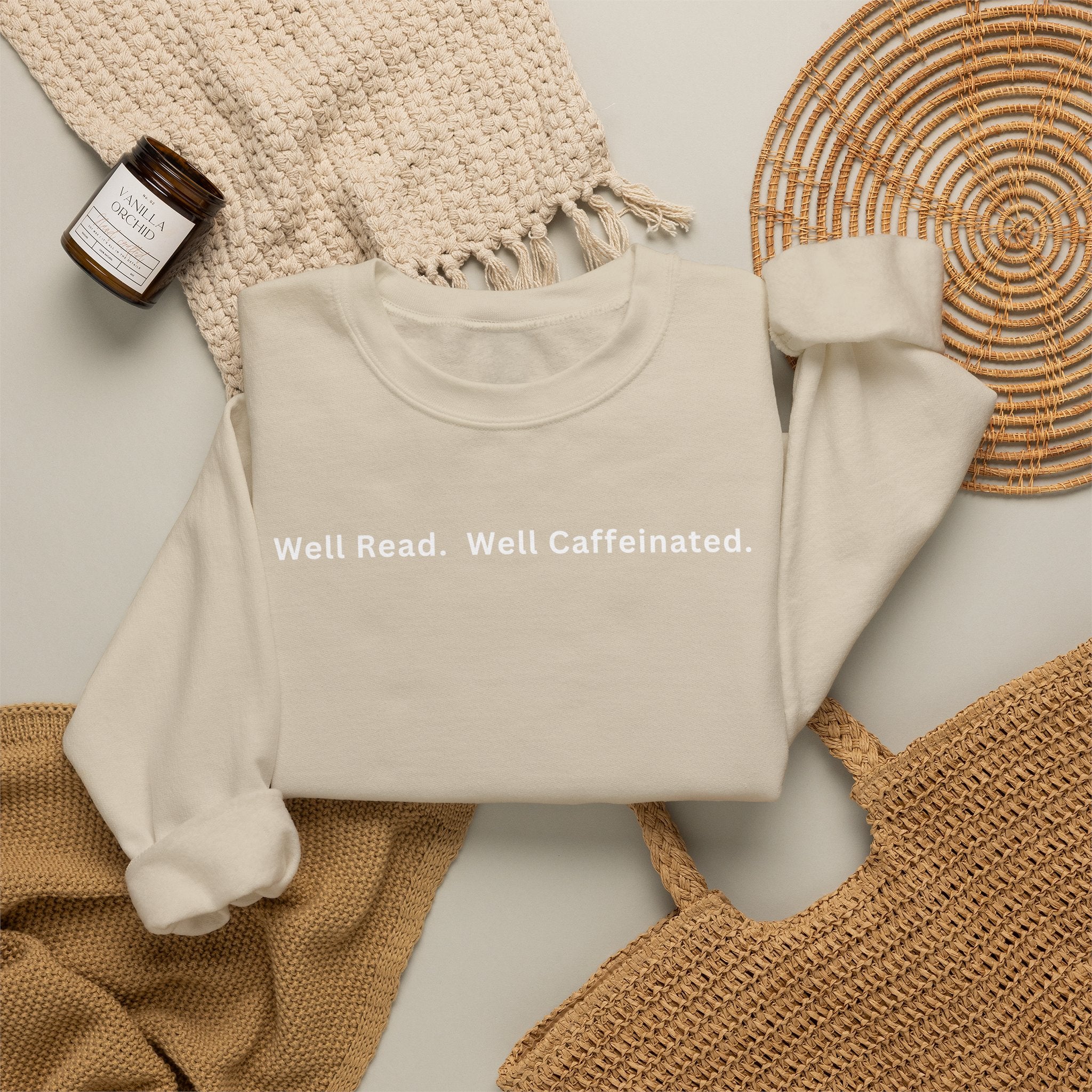 Well Read. Well Caffeinated. Literary Coffee Crewneck Sweatshirt