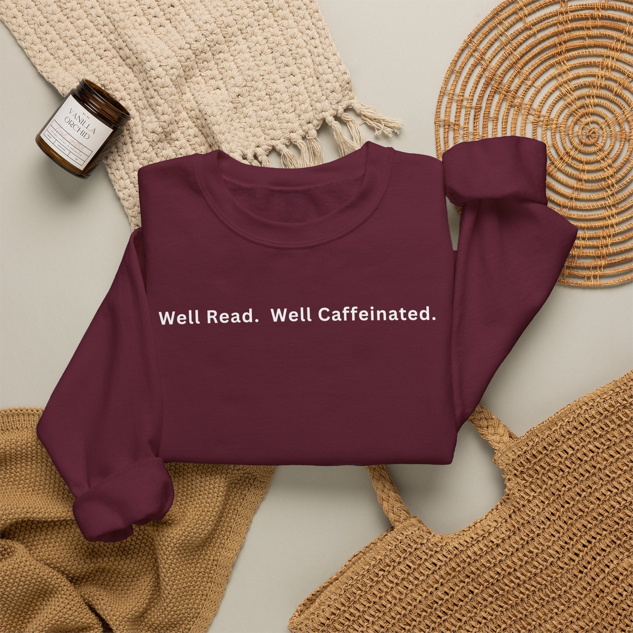 Well Read. Well Caffeinated. Literary Coffee Crewneck Sweatshirt