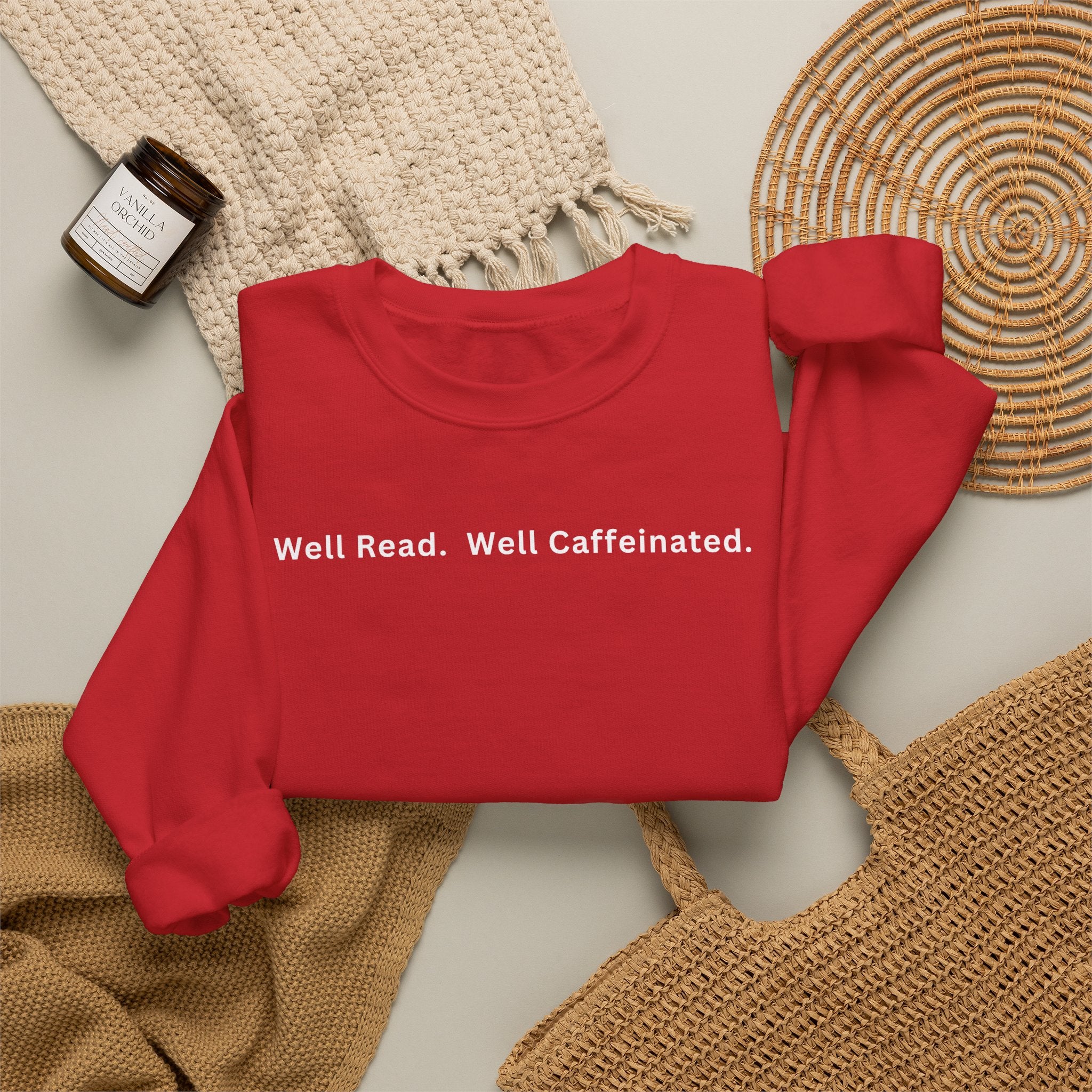 Well Read. Well Caffeinated. Literary Coffee Crewneck Sweatshirt