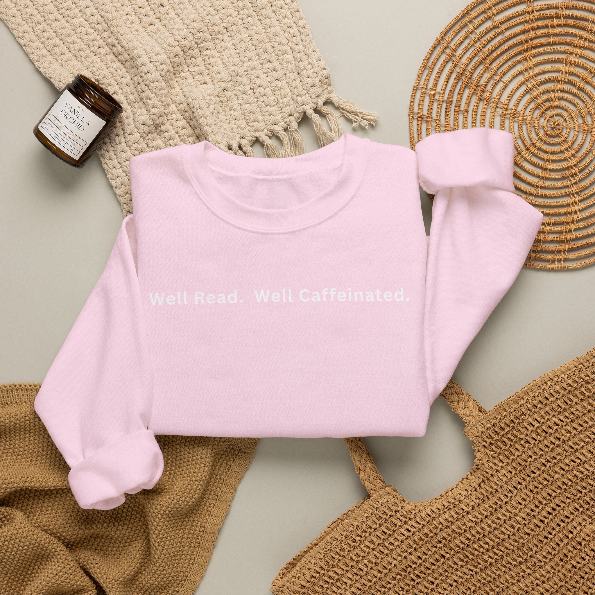 Well Read. Well Caffeinated. Literary Coffee Crewneck Sweatshirt